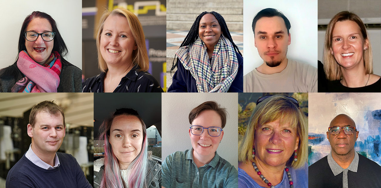 Collage image of the ten springboard volunteer members. (Top row, left to right; Mireille Epstein, Louise Madden, Aliko Chanda, Mike Reid, and Jada Whitmore. Bottom row, left to right: Tony Heywood, Emily Smith, Sarennah Longworth-Cook, Susan Martin, and Keith Murray).